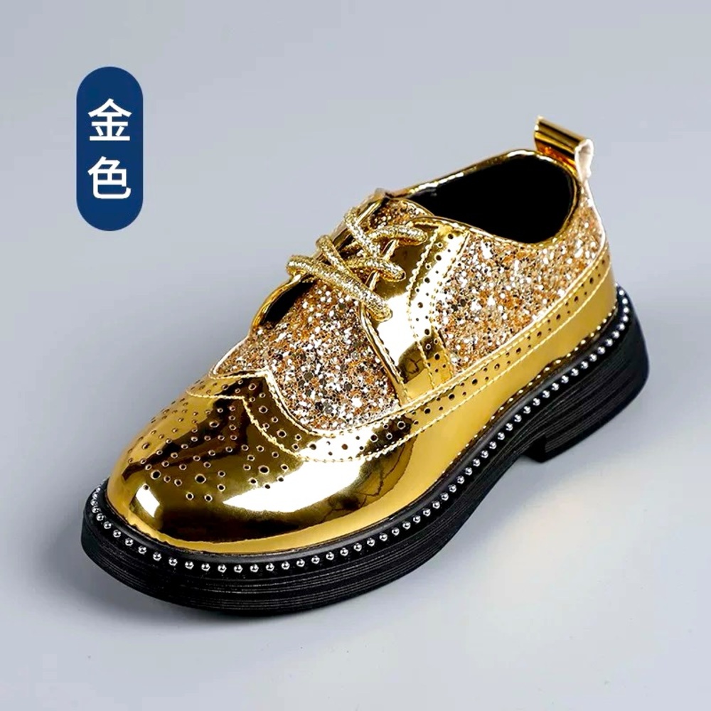 Kids golden dress shoes
